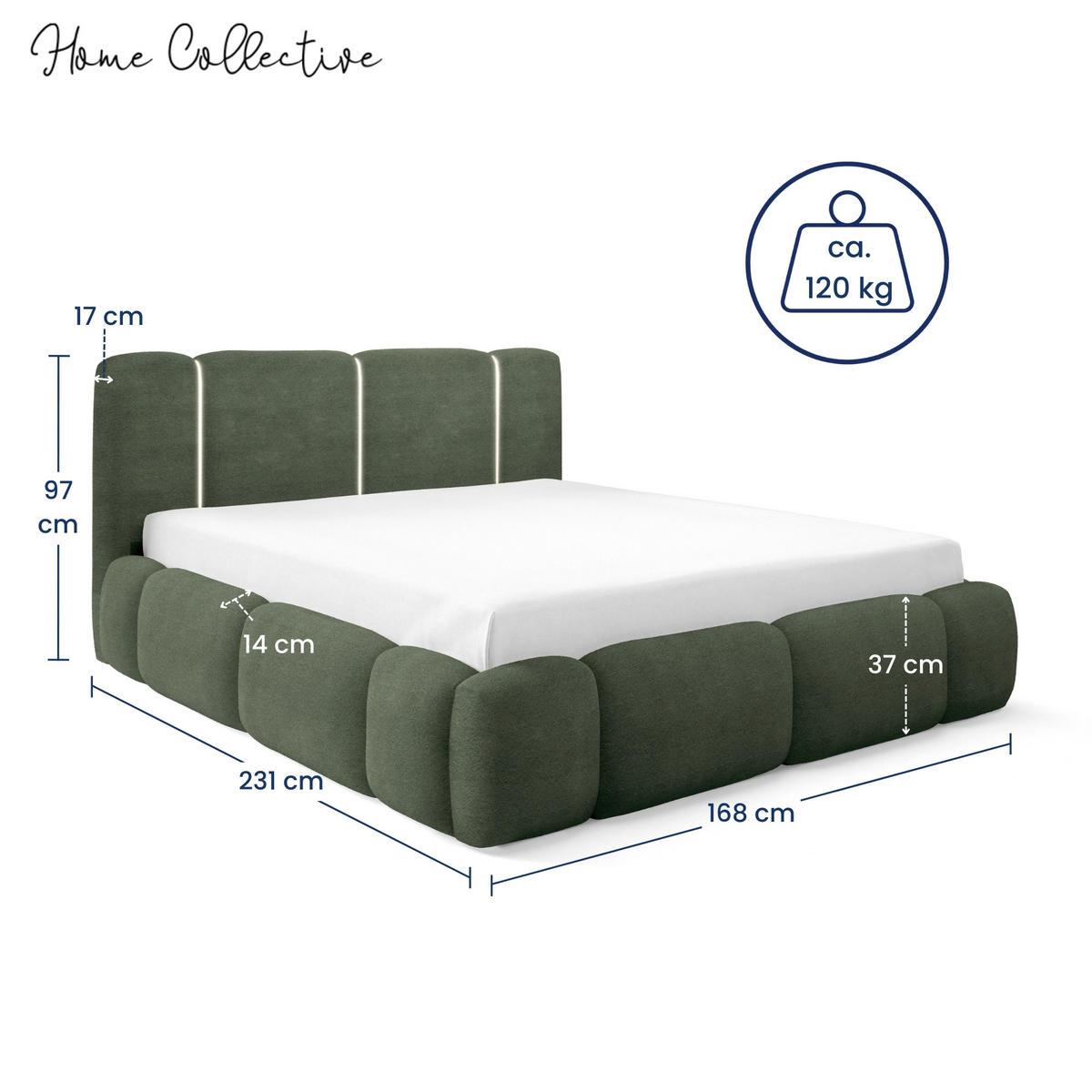 POLSTERBETT mit Stauraum und LED-Beleuchtung 140x200 cm in Grün - Grün, Metall (140/200cm) - Home Collective