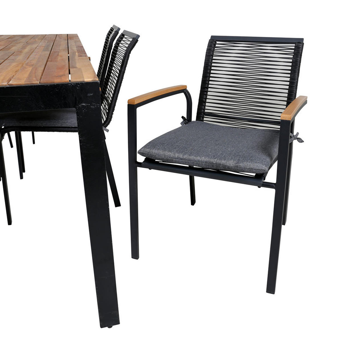GARTENTISCHGRUPPE, Bois, Tisch Schwarz, Stühle Natur, Metall, 90 x 205 x 76 cm, 7-teilig - Schwarz, Metall - ebuy24