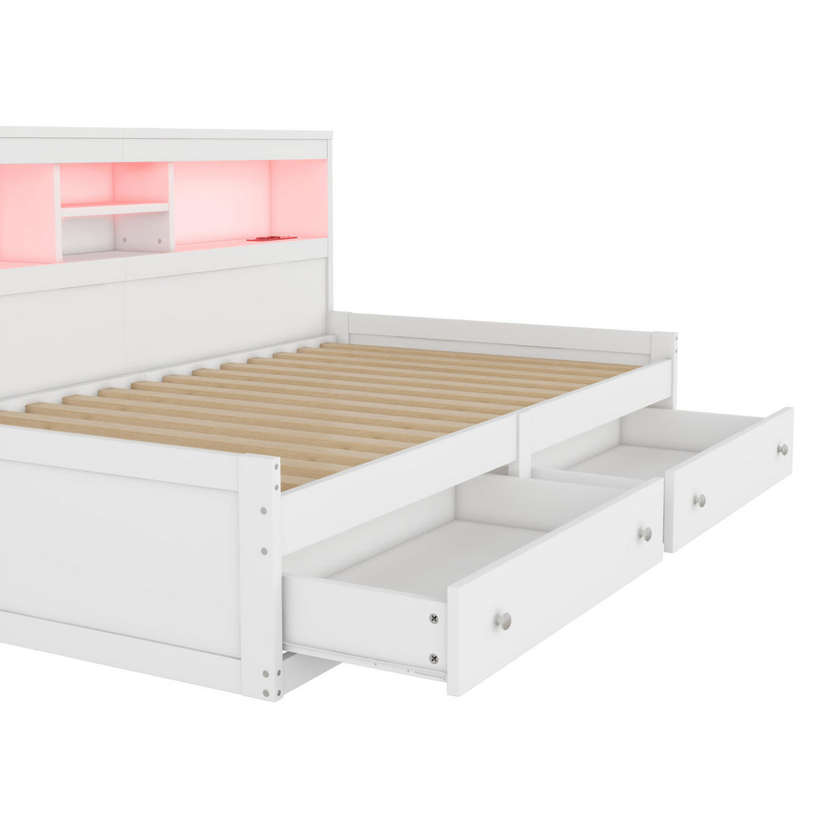 TAGEBETT 90x200cm Weiß Spanplatte Nachtkästchen 2 USB Ambiente-Licht - Weiß, Holz (90/200cm) - FLIEKS