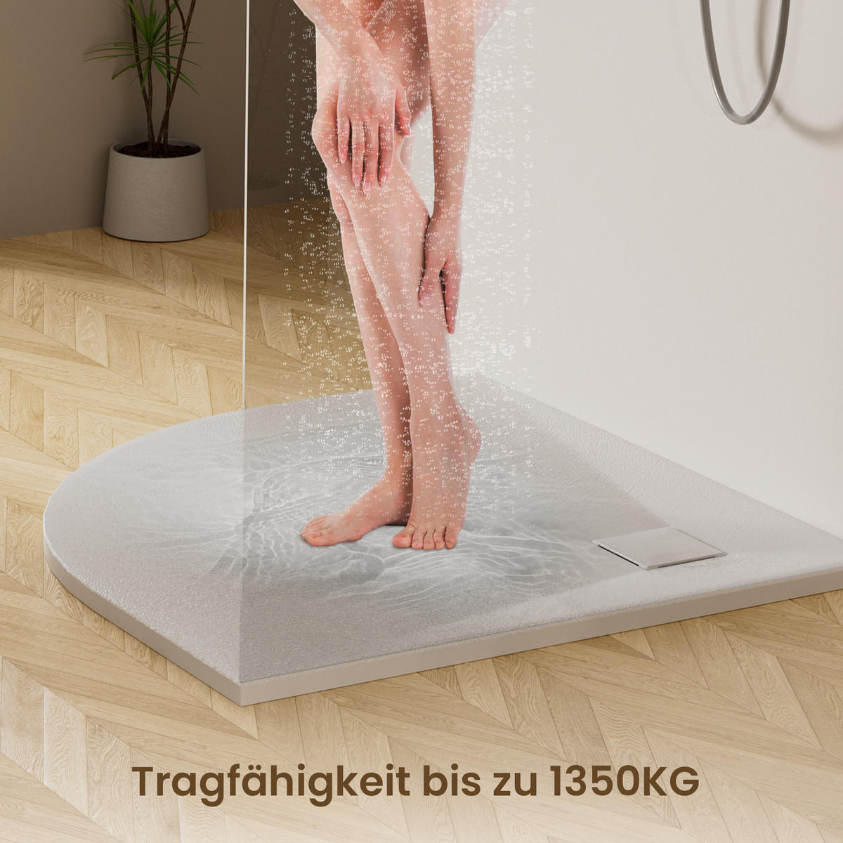 DUSCHWANNE Viertelkreis mit rutschhemmender Oberfläche Weiß 90/90 cm - Weiß, Naturmaterialien (90/2.6/90cm) - EMKE