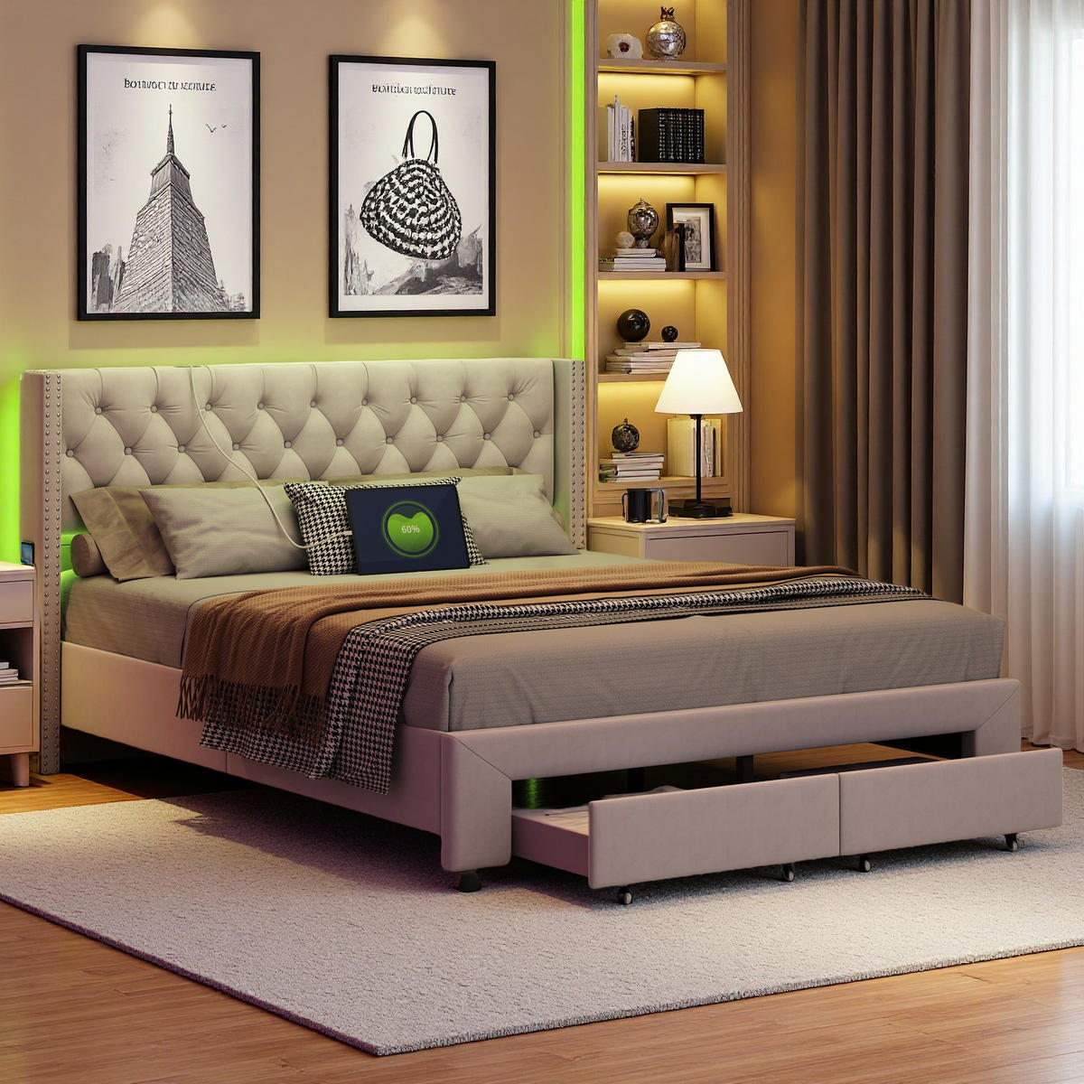 POLSTERBETT 180x200 cm Beige Samt LED USB Bettkasten - Beige, Metall (180/200cm) - SHOPENTRA