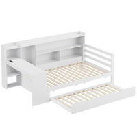 AUSZIEHBETT 90/200 cm DE-01353, in Weiß, mit Schreibtisch und Steckdose - Weiß, Holz (90/200cm) - ComfortXL