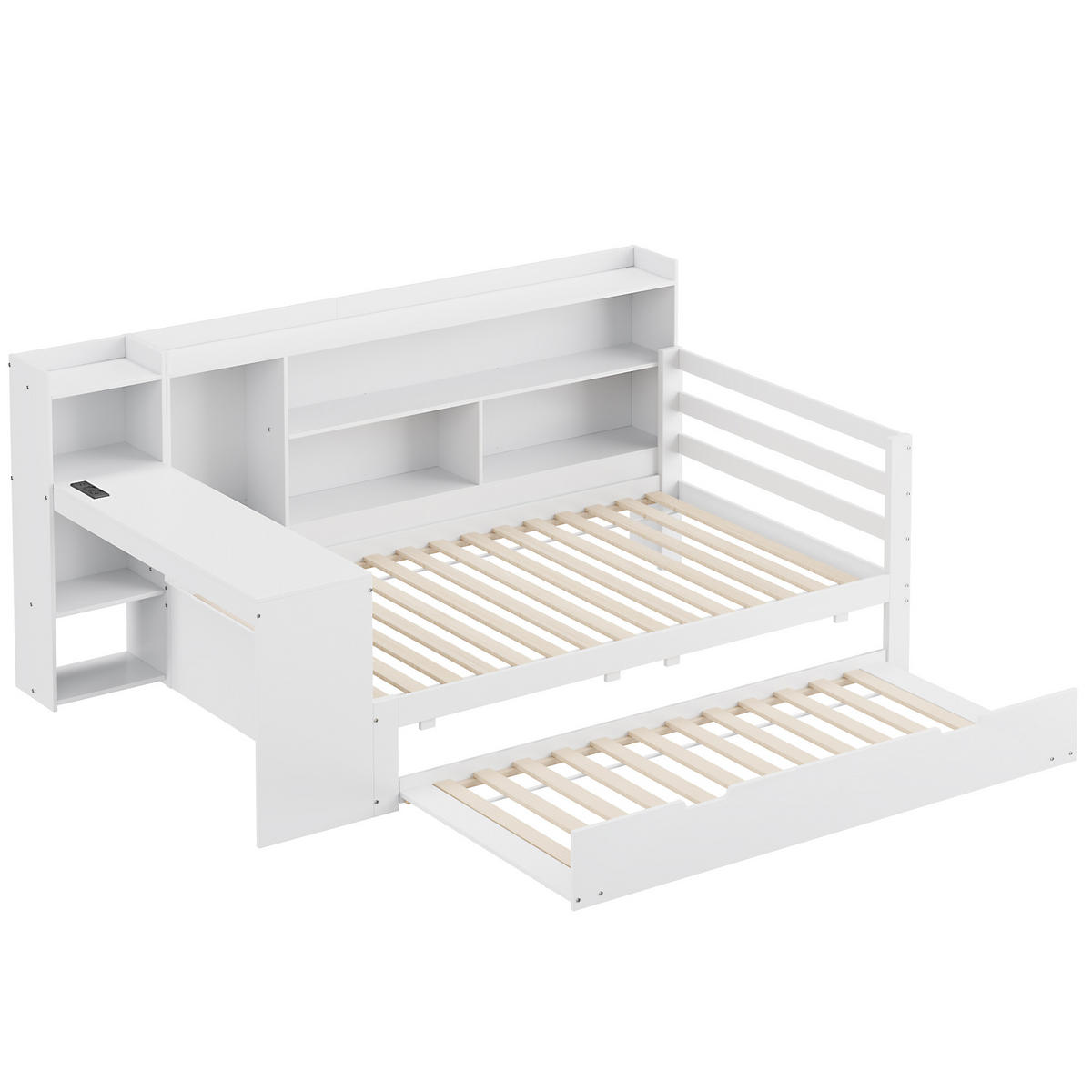 BETT aus Massivholz mit Schreibtisch und Regalen Weiß 90/200 cm - Weiß, Holz (90/200cm) - OKWISH