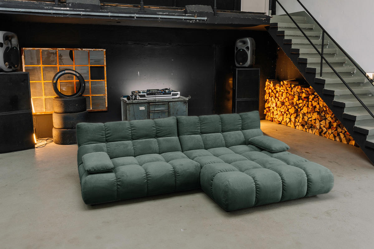 SITZGRUPPE VIVIEN 3ER SET Smaragdgrün Cord - Smaragdgrün, Kunststoff/Textil (359/85/510cm) - KAWOLA