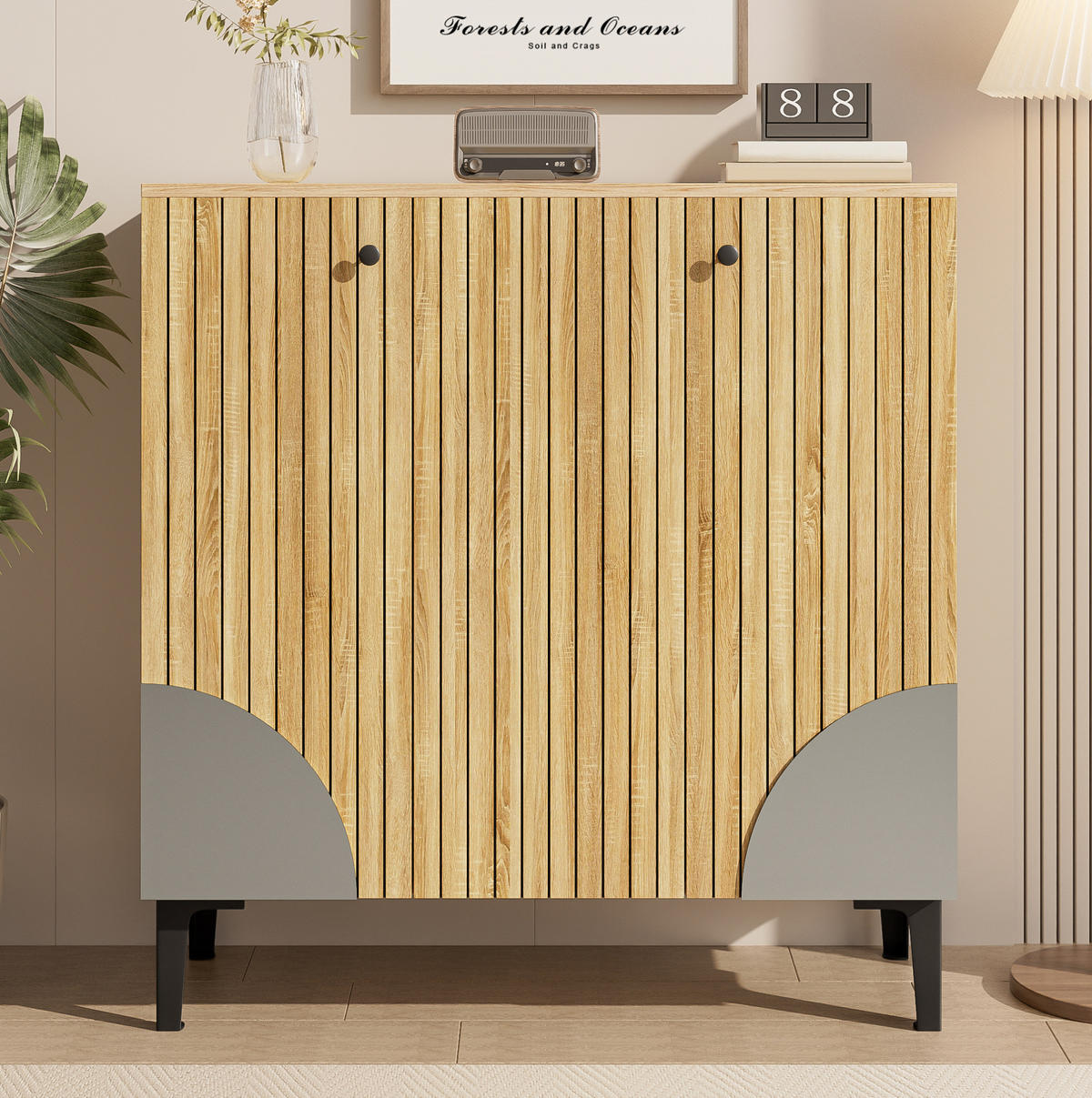 SCHUHSCHRANK 90/32/94 cm in Holzoptik mit 3 Türen und Ablage - Naturfarben, Holzwerkstoff (90/94/32cm) - Flora Grace