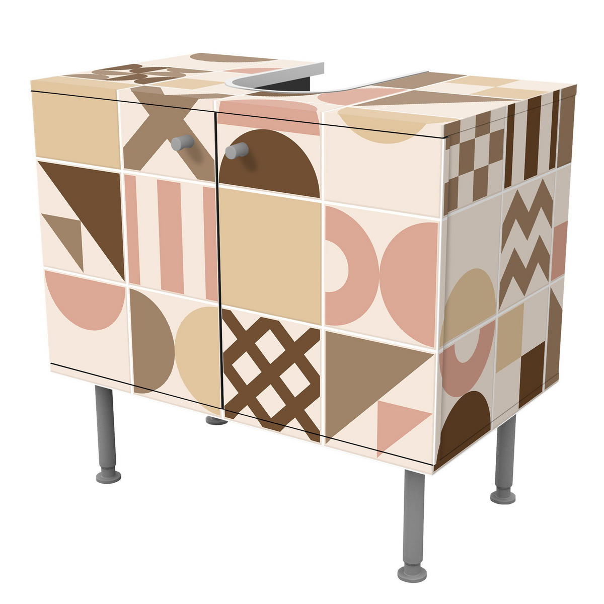 WASCHBECKENUNTERSCHRANK Fliesen Geometrische Formen Rosa und Beige 60/55/35 cm - Beige, Holzwerkstoff (60/55/35cm) - Bilderwelten