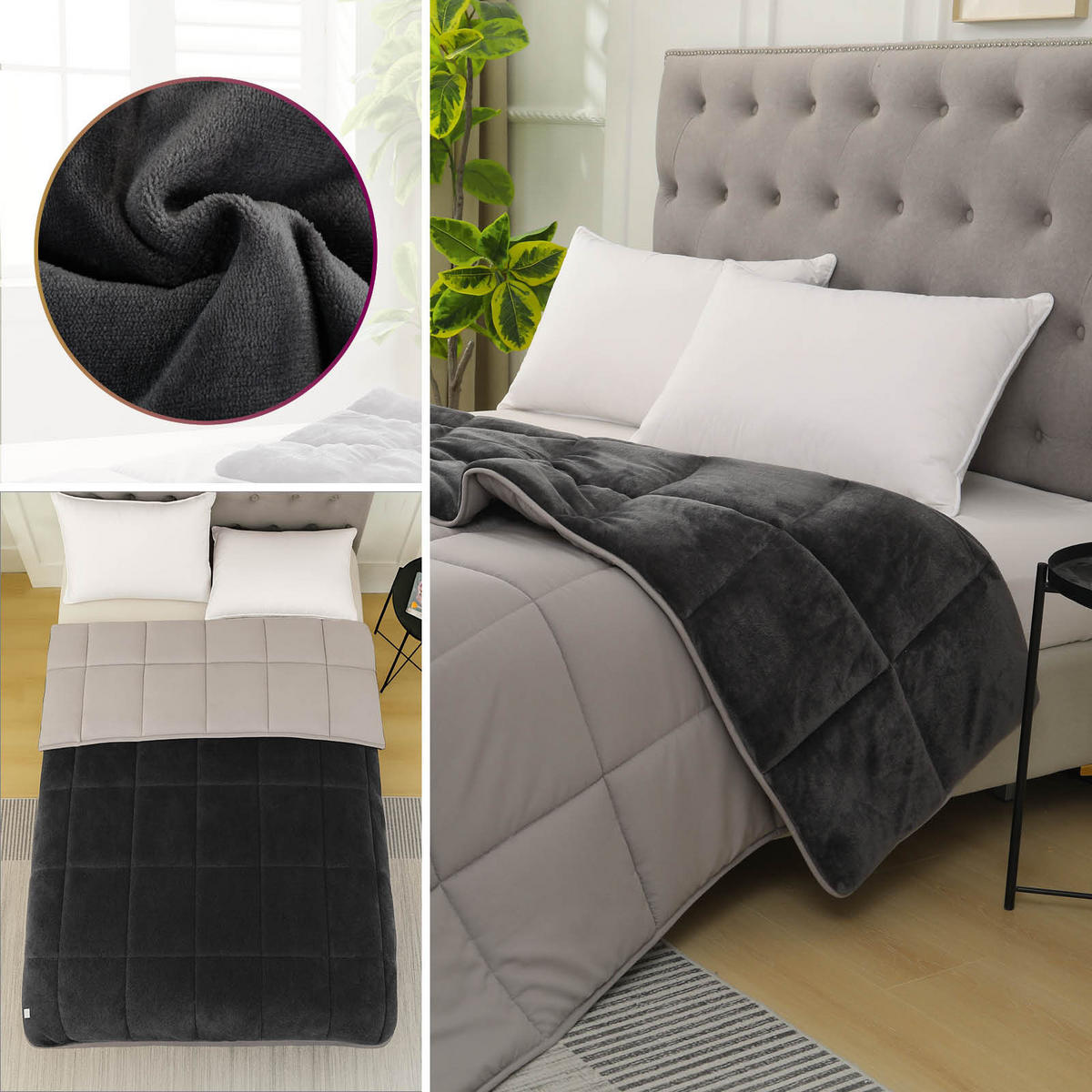 PLÜSCH Steppbett Bi-Color grau 135x200 - Grau, Textil (135/200cm) - wometo