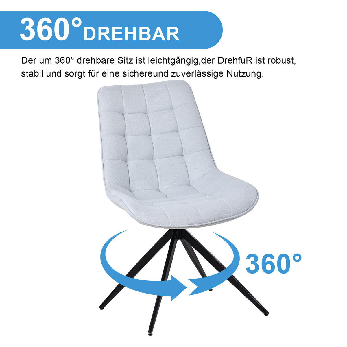ESSZIMMERSTUHL-SET 2 Stück mit Drehfunktion aus Stoff(YZ4) - Hellblau, Textil (53/85.5/62cm) - HOMAVO