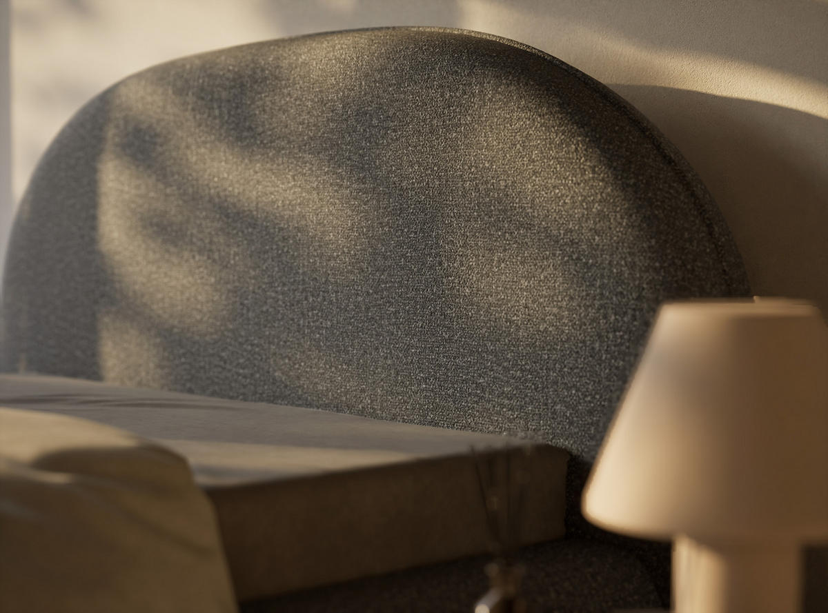 POLSTERBETT Koji Grau 140/200 cm im Boucle-Stoff - Schwarz/Naturfarben, Holz/Holzwerkstoff (140/200cm) - Maison de Reve