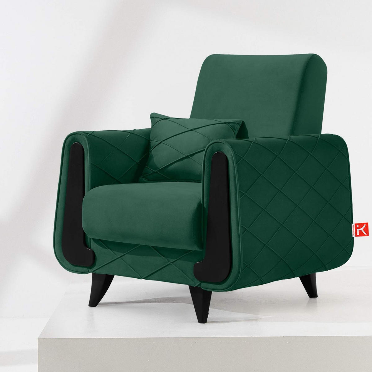 SESSEL GUSTAVO III Velours, Dunkelgrün - Dunkelgrün, Holz/Holzwerkstoff (83/95/92cm) - KONSIMO®