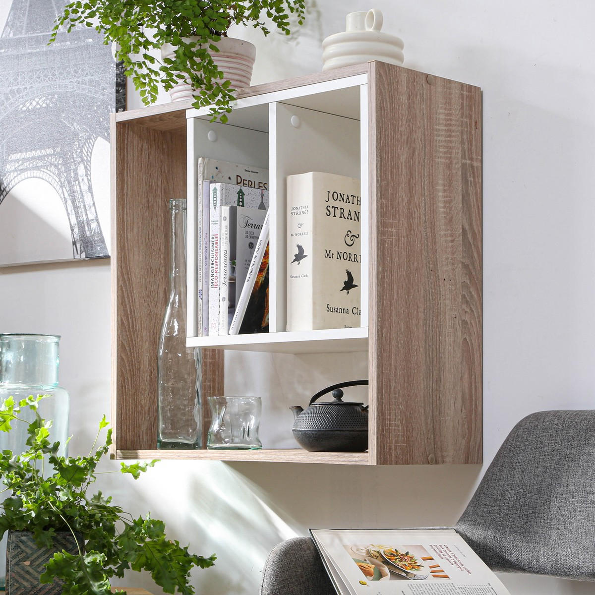 WANDREGAL mit Aufbewahrung Soest 3 - L58,3 x H 58,6 cm - Weiß, Holzwerkstoff (24.4/58.6/14.7cm) - Calicosy