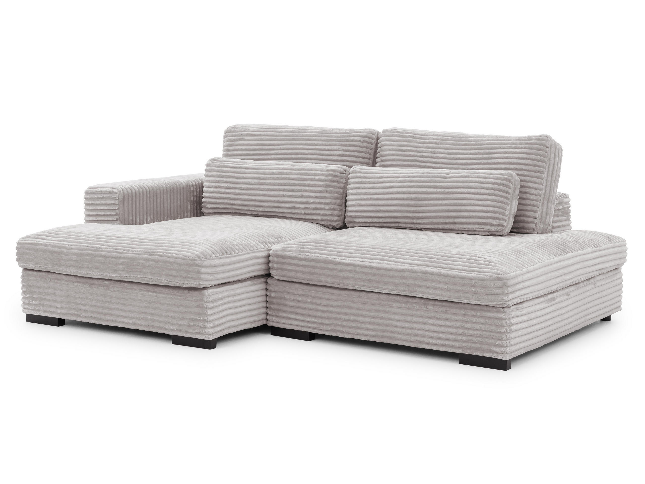 ECKSOFA Wolke mit tiefer Sitzfläche, Schlaffunktion und praktischem Bettkasten aus weichem Hellgrau Cordstoff - Hellgrau/Schwarz, Holz/Kunststoff (162/225cm) - S-Style