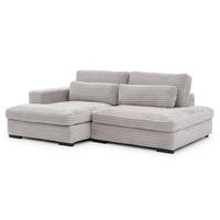 ECKSOFA Wolke mit tiefer Sitzfläche, Schlaffunktion und praktischem Bettkasten aus weichem Hellgrau Cordstoff - Hellgrau/Schwarz, Holz/Kunststoff (162/225cm) - S-Style