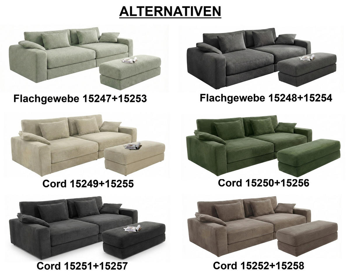 BIG-SOFA mit Federkern B290/T135/H90 cm extratief, Liegefläche 122x240 cm, Flachgewebe Hellgrün / 15247 - Schwarz/Hellgrün, Kunststoff/Textil (290/90/135cm) - luma-home