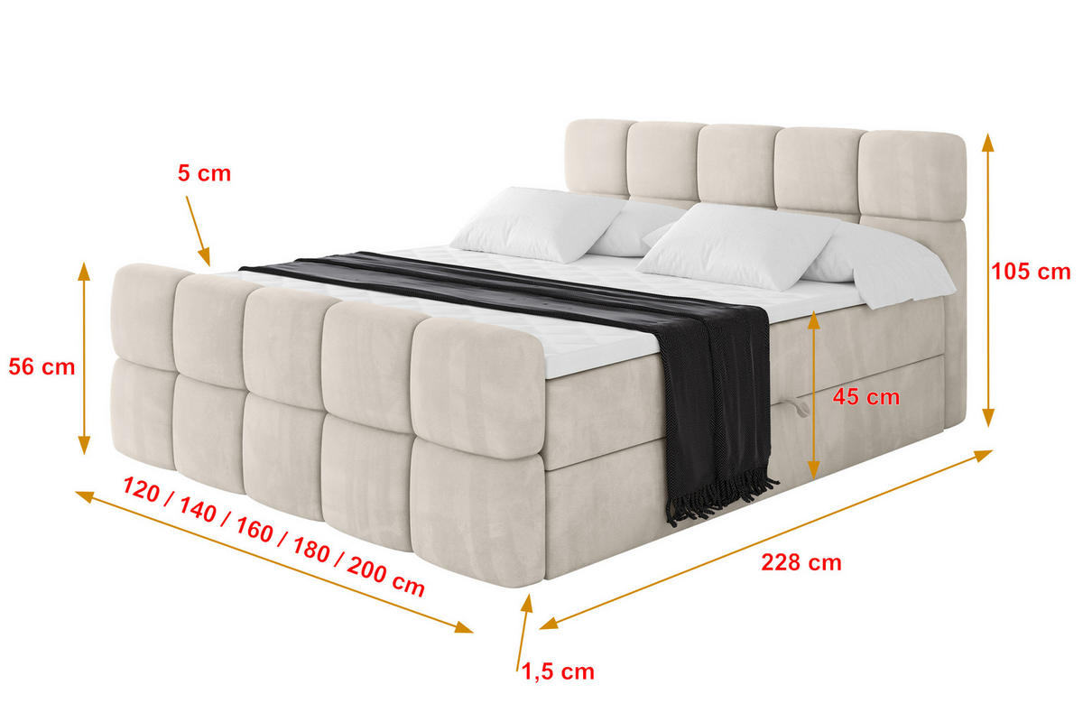 BOXBETT mit Matratze H3 - FAMA-Z - 120x200 cm Beige Casablanca - Beige, Holzwerkstoff (120/200cm) - ALTDECOR
