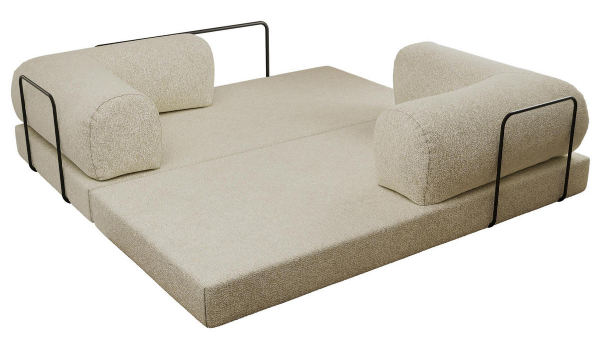 TROJMIESTNA POHOVKA ORSETTO - Krémová Štruktúrovaná látka - čierna/krémová, kov/textil (200/70/100cm) - MKS