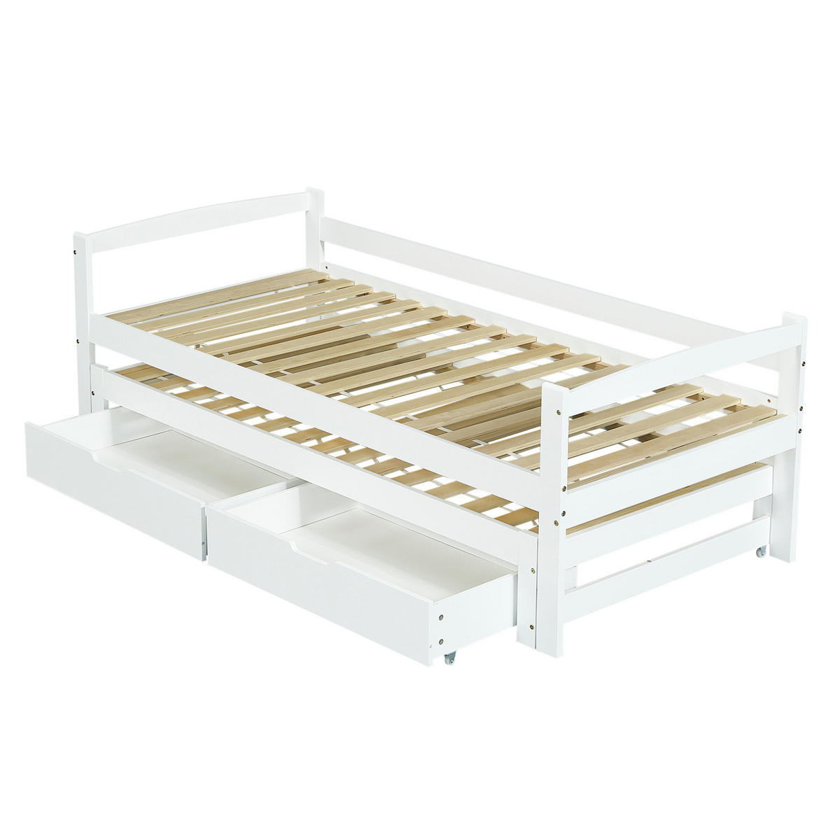 TAGESBETT 200/90 cm mit Ausziehbett 190/90 cm, 2 Schubladen und Massivholzrahmen, Weiß - Weiß, Holzwerkstoff (90/200cm) - Redom