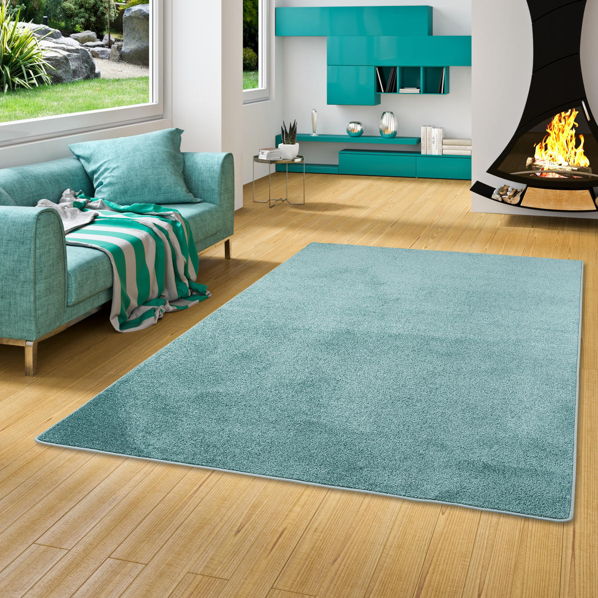 HOCHFLOR VELOURS TEPPICH LUNA - Mintgrün, Textil (200/200cm) - Snapstyle