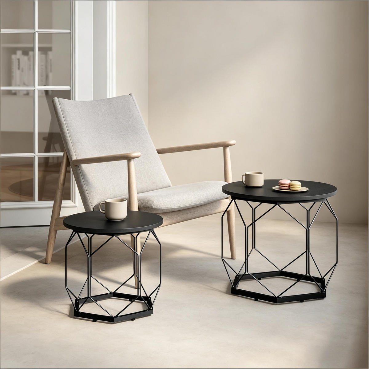 COUCHTISCH 2er-Set Black 50/50/45 cm - Schwarz, Metall (50/50/45cm) - PANGIVO