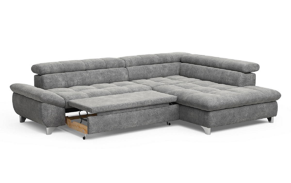 ECKSOFA mit Schlaffunktion und verstellbare Kopflehnen - Silberfarben/Grau, Textil/Metall (234/312cm) - Cotta