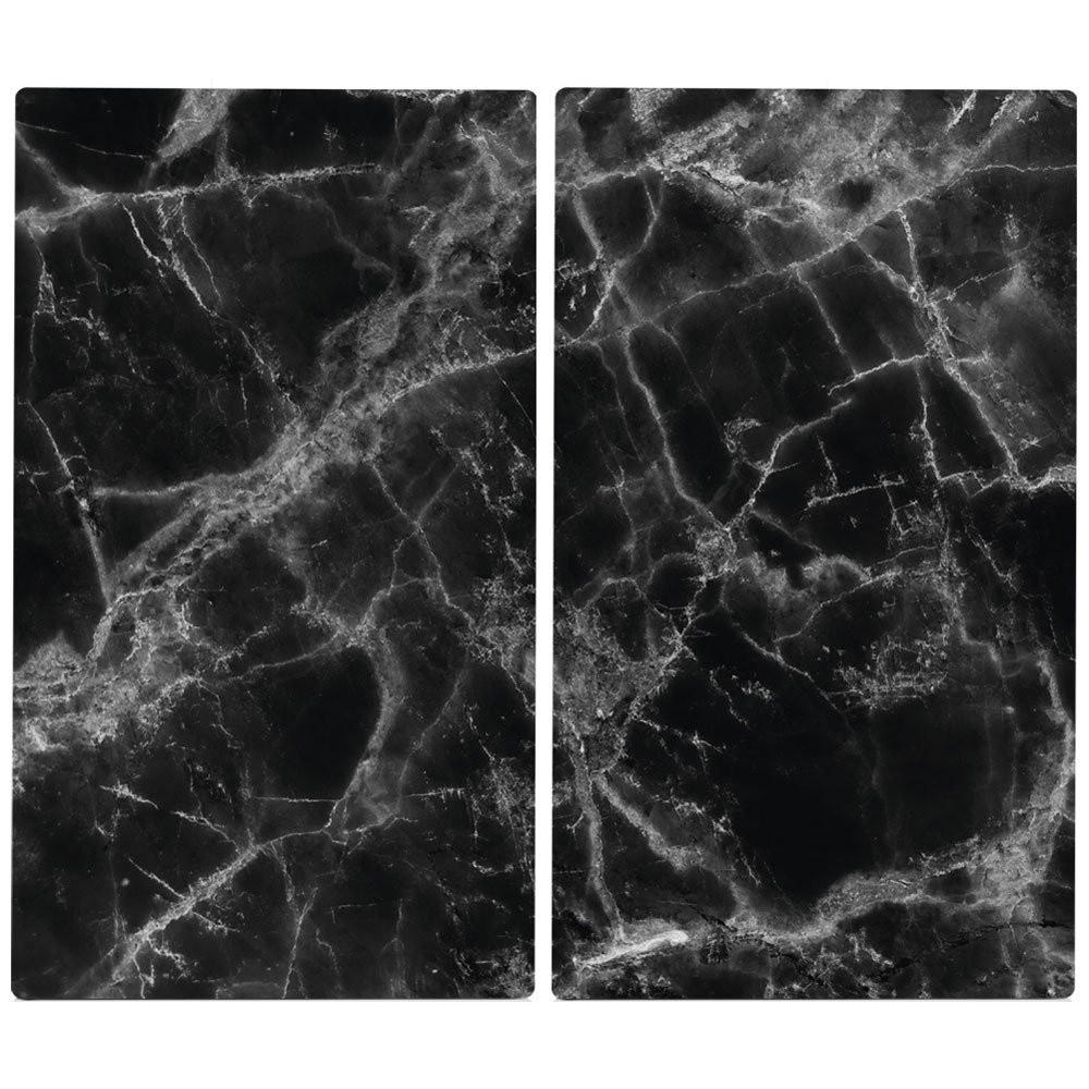 GLASPLATTEN für Herd — 2 Stück Marble Schwarz 52/30 cm - Schwarz, Glas (30/52cm) - ZELLER
