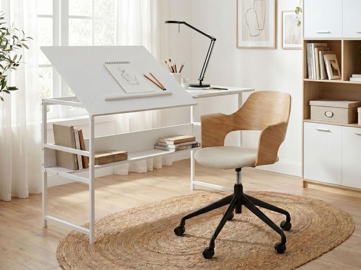 KRESLICÍ STŮL s sklopnou deskou stolu Bílý 140/60 cm Oran - bílá, kompozitní dřevo (60/140/76cm) - Beliani