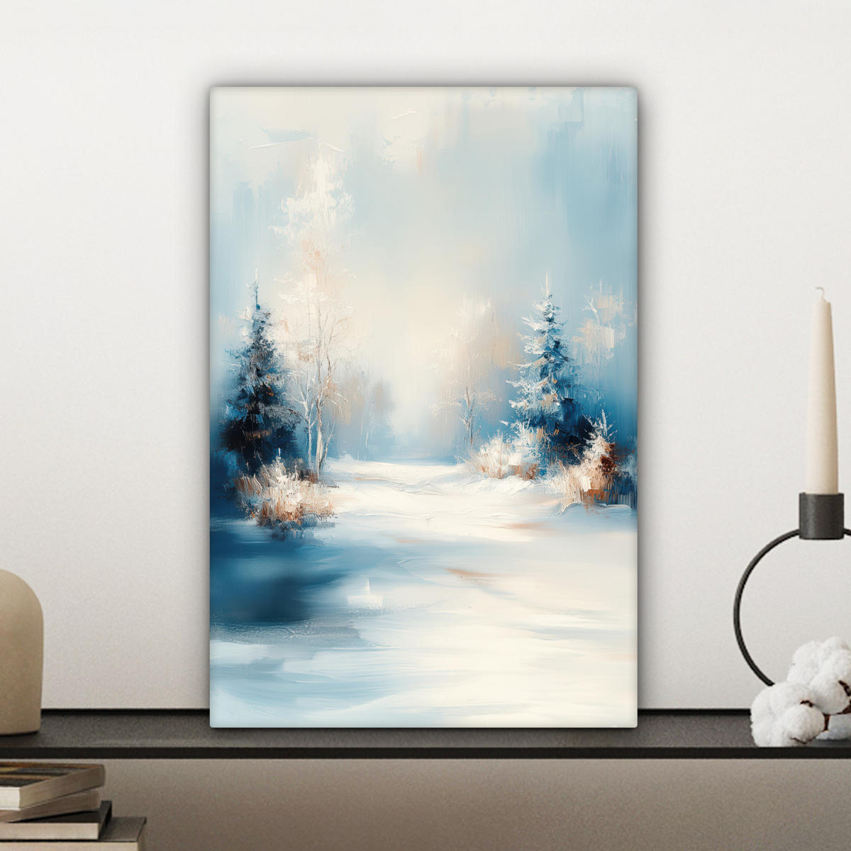 LEINWANDBILD Wald - Winter - Natur - Abstrakt - Schnee Deko Wohnzimmer 20x30 cm - Weiß, Textil (20/30cm) - MuchoWow