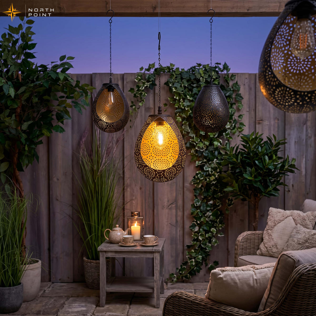 SOLAR-HÄNGELEUCHTE Orientalisch kupfer 18x52cm Metall Outdoor-Leuchte - Schwarz, Metall (18/18/52cm) - Northpoint