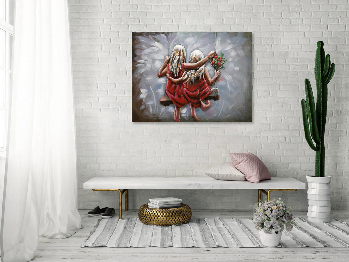 METALLBILD Taupe 80/60 cm - Rot/Grau, Metall (80/60cm) - KUNSTLOFT