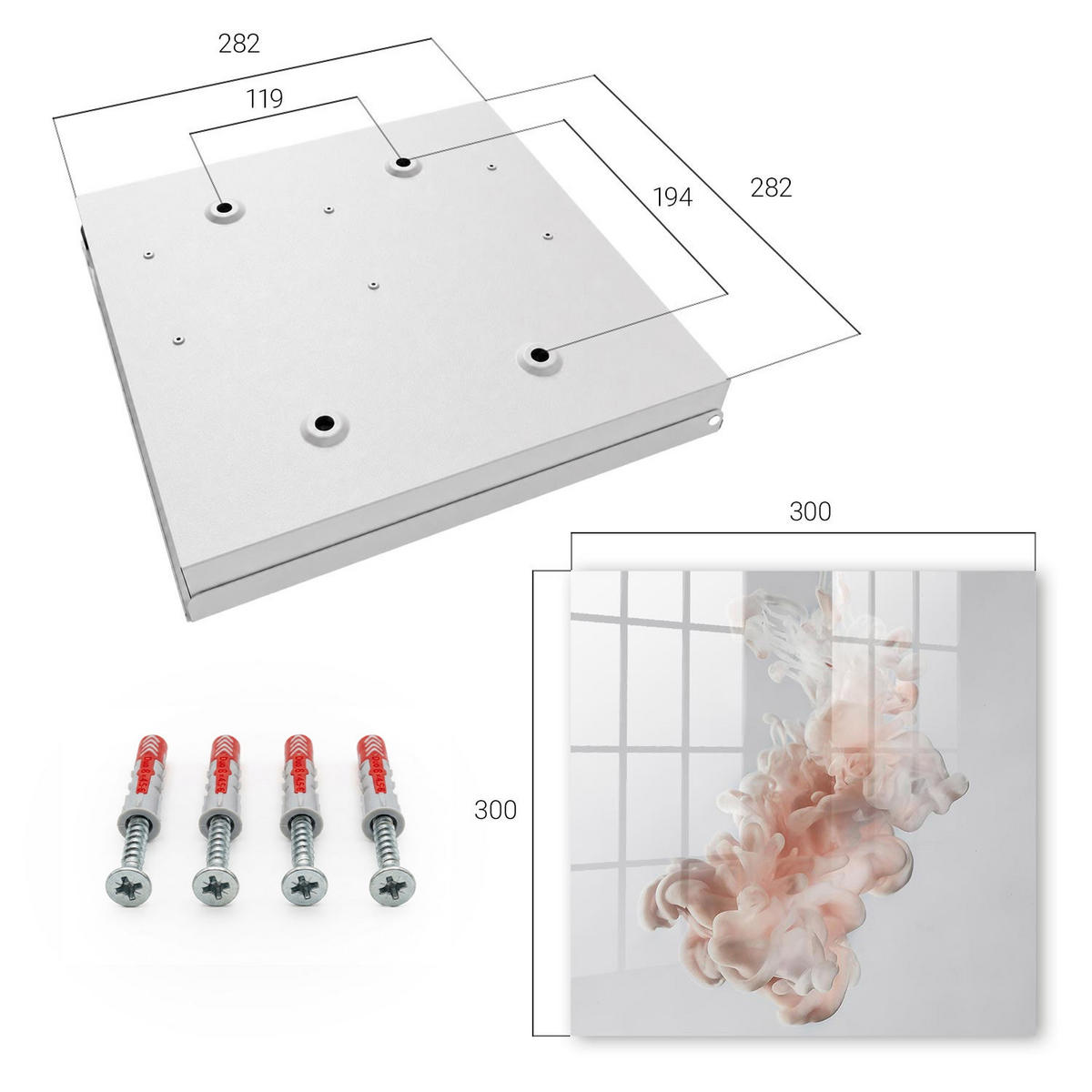 SCHLÜSSELBOX Weiß 30x30 cm – Türöffnung nach rechts - Flüssige Eleganz - Weiß, Metall (30/30/5cm) - TULUP