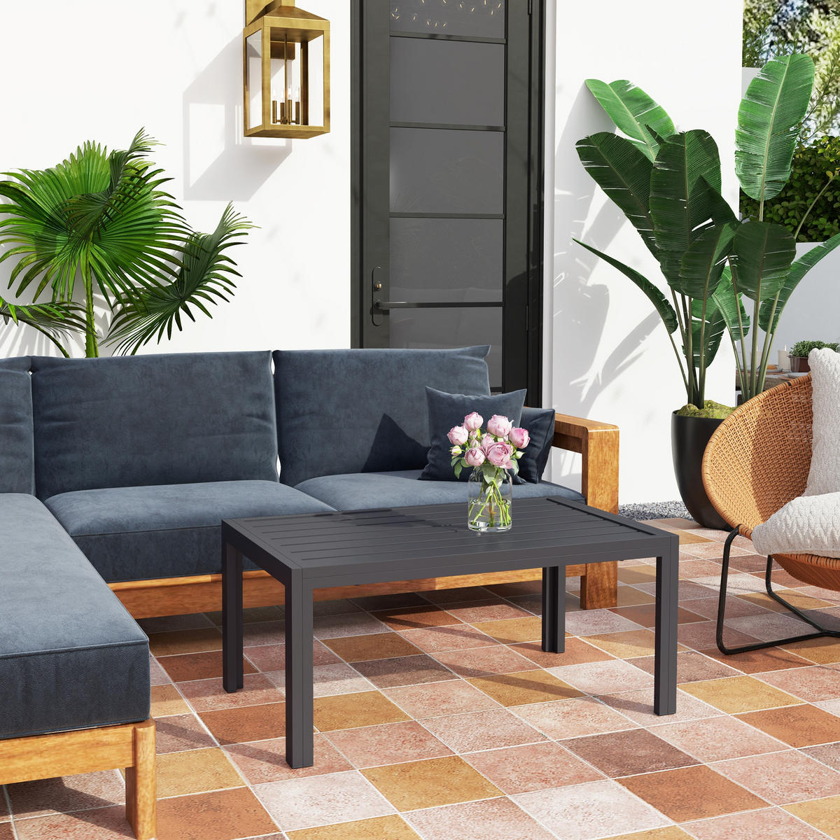 GARTENTISCH rechteckig Grau 101,50/61/46 cm - Grau, Metall (101.5/61/46cm) - Outsunny