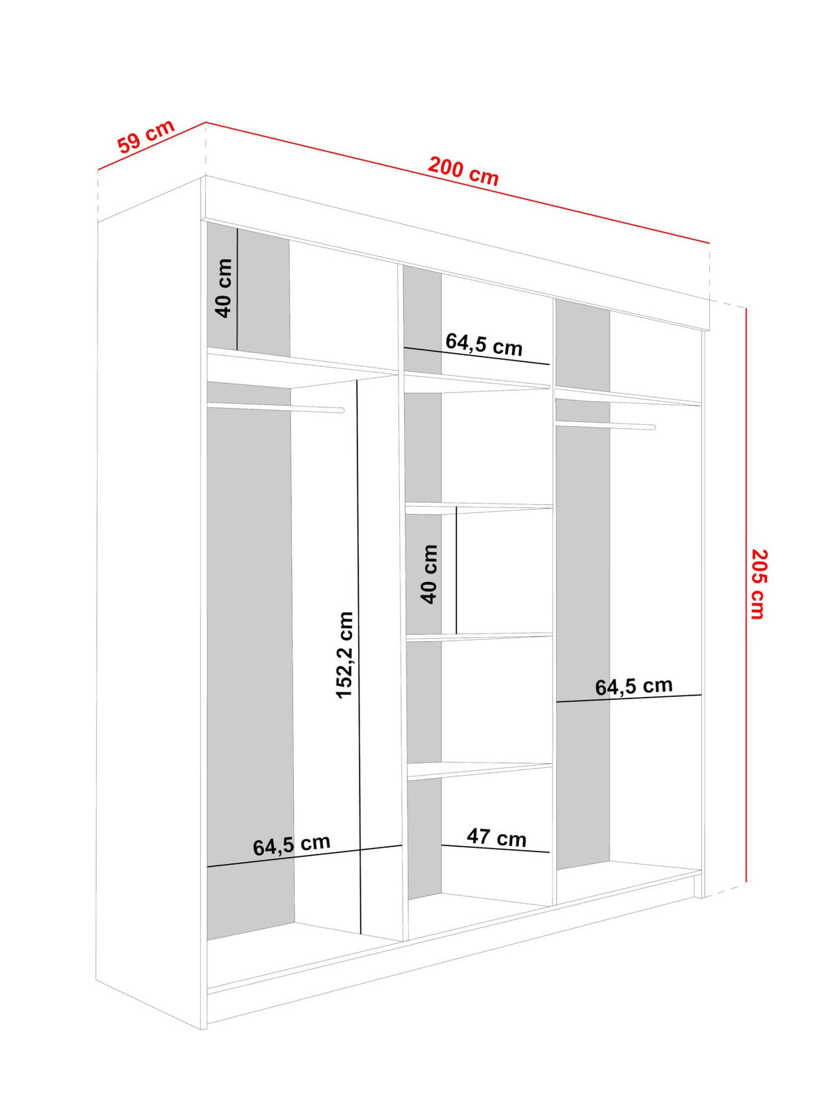 SCHIEBETÜRENSCHRANK LAMARO - 200x205x59cm - Graphit & Weiß - Graphitfarben/Weiß, Holzwerkstoff (200/205/59cm) - Kier Furniture