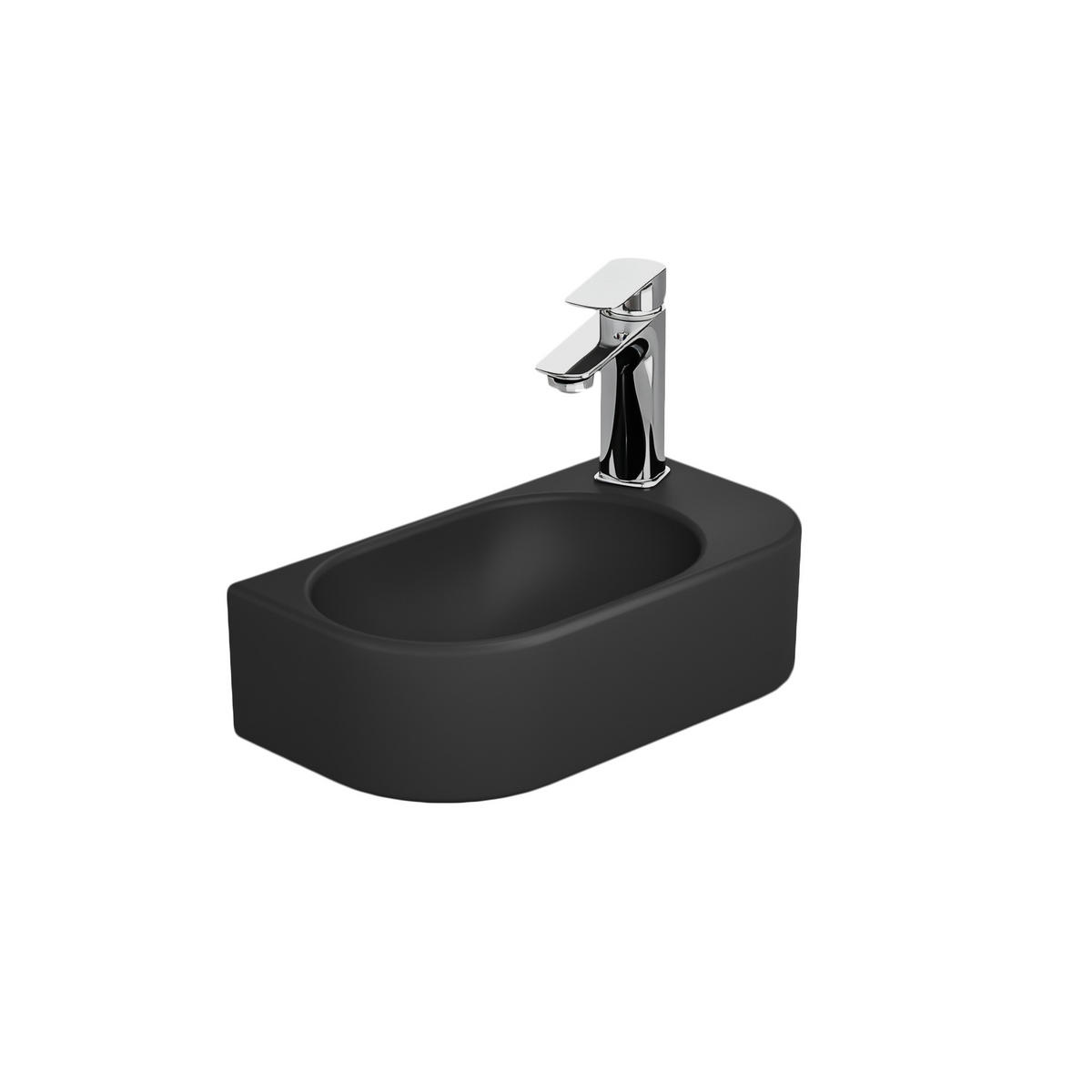 WASCHBECKEN Abgerundete Ecken Mit Hahnloch rechts Mattschwarz 40 / 21,5 / 12 cm - Schwarz, Keramik (21.5/12/40cm) - EMKE