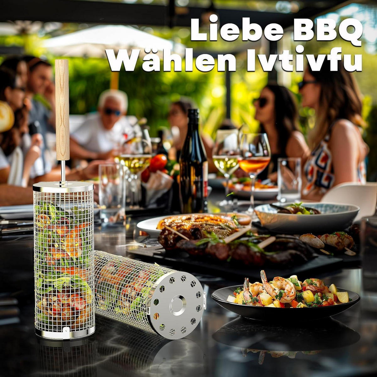 GRILLKORB 2er-Set Edelstahl mit Holzgriff - Multicolor, Metall (10/24/10cm)
