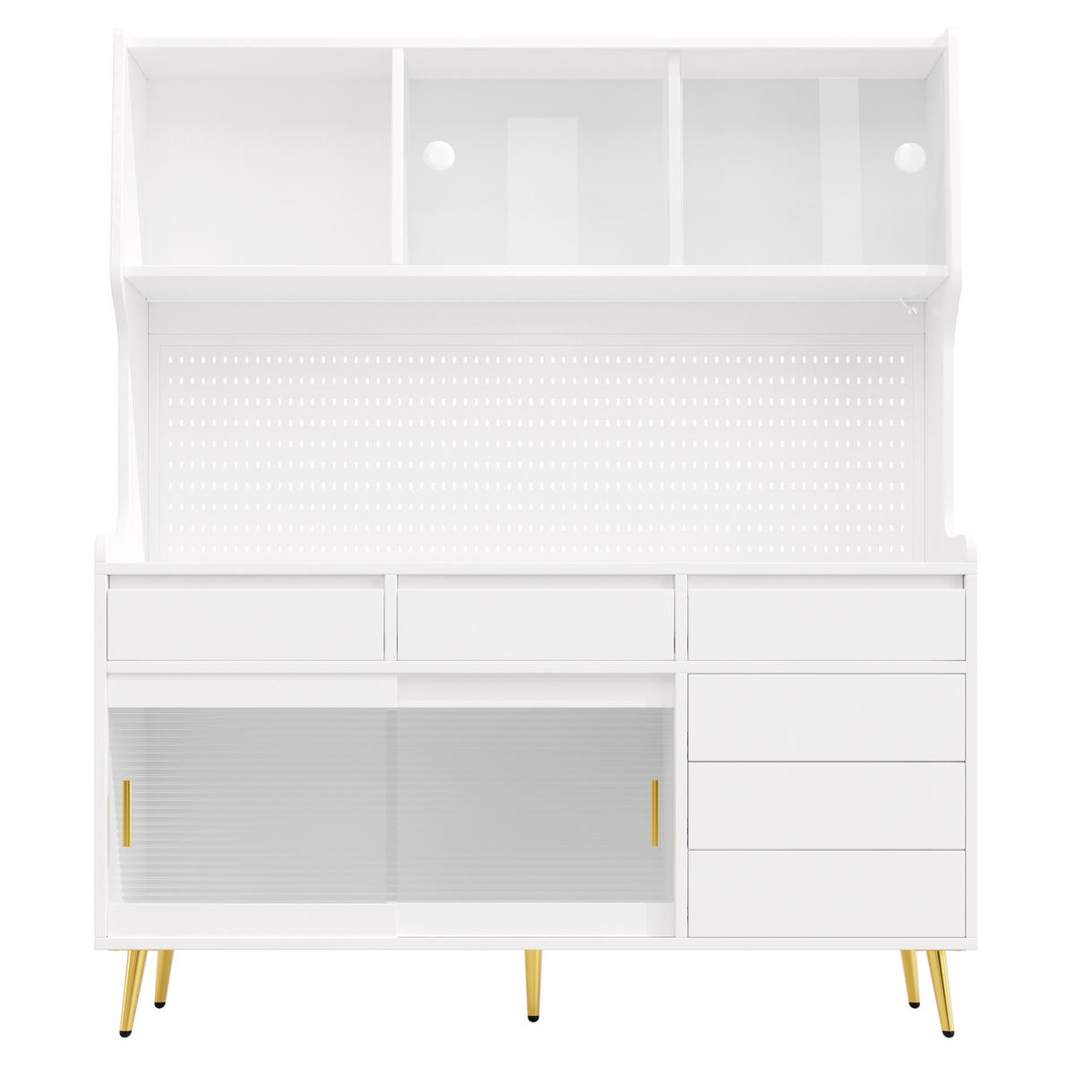 BUFFET 145/39/171 cm aus MDF und Glas mit LED-Beleuchtung und Schiebetüren Weiß - Weiß, Holzwerkstoff (145/171/39cm) - Modenvie
