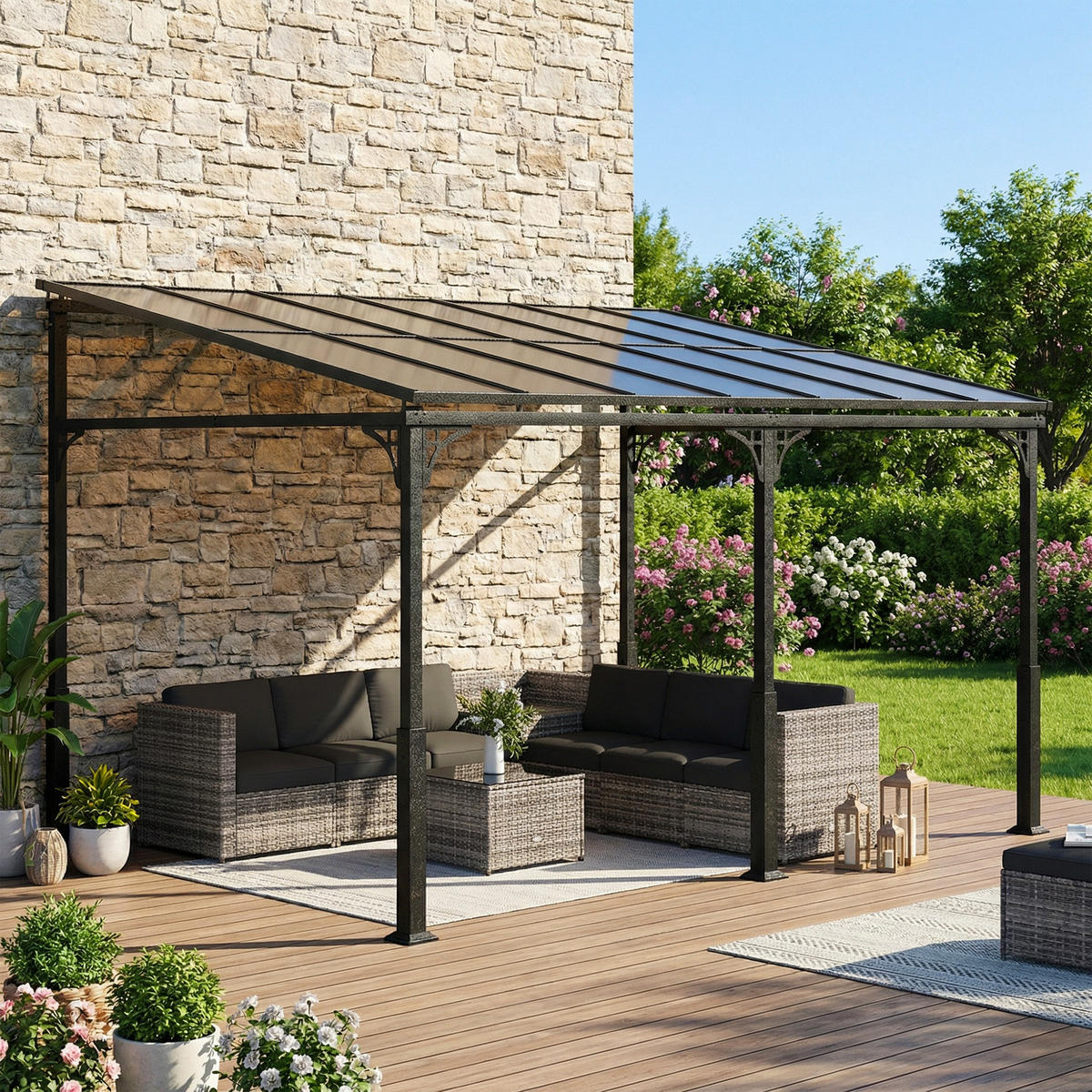 ANBAUPAVILLON Metall Polycarbonat Braun - Braun, Metall (300/260/400cm) - Outsunny