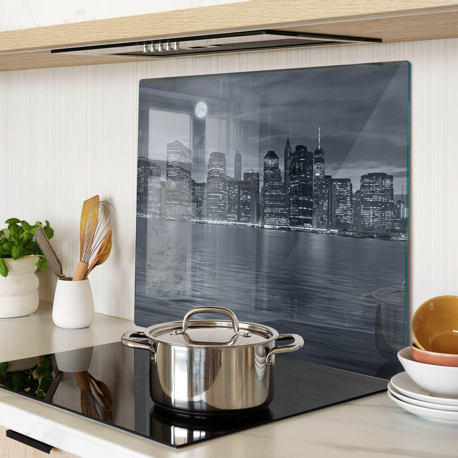 GLASPLATTE 60x52 cm New York bei Nacht - Schwarz, Glas (60/0.4/52cm) - TULUP