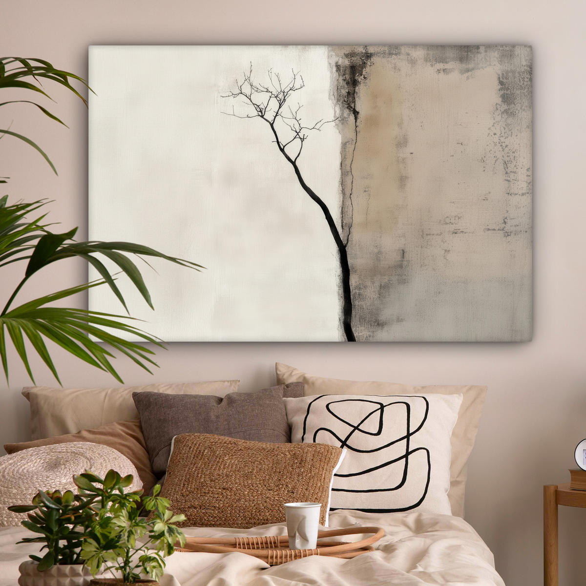 LEINWANDBILD Wabi sabi - Pflanze - Beige Groß 140x90 cm - Taupe, Textil (140/90cm) - MuchoWow