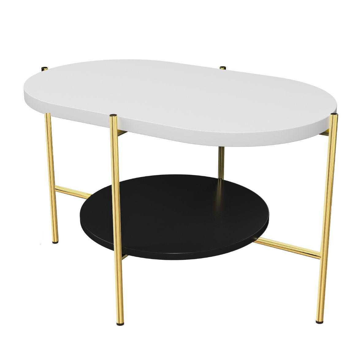 COUCHTISCH Arena Weiß, Gold, Oval - Goldfarben/Schwarz, Holzwerkstoff/Metall (50/80/50cm) - Dancan