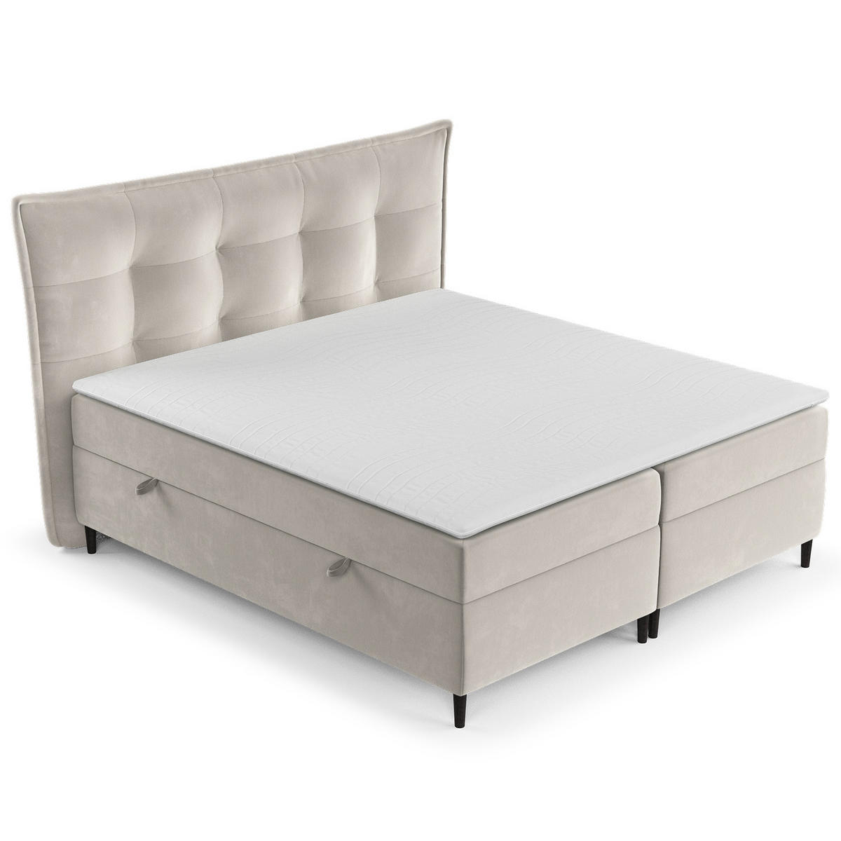 BOXBETT Sinai Beige 160/200 cm mit Taschenmatratze und Topper - Beige/Schwarz, Holz/Holzwerkstoff (160/200cm) - Maison de Reve