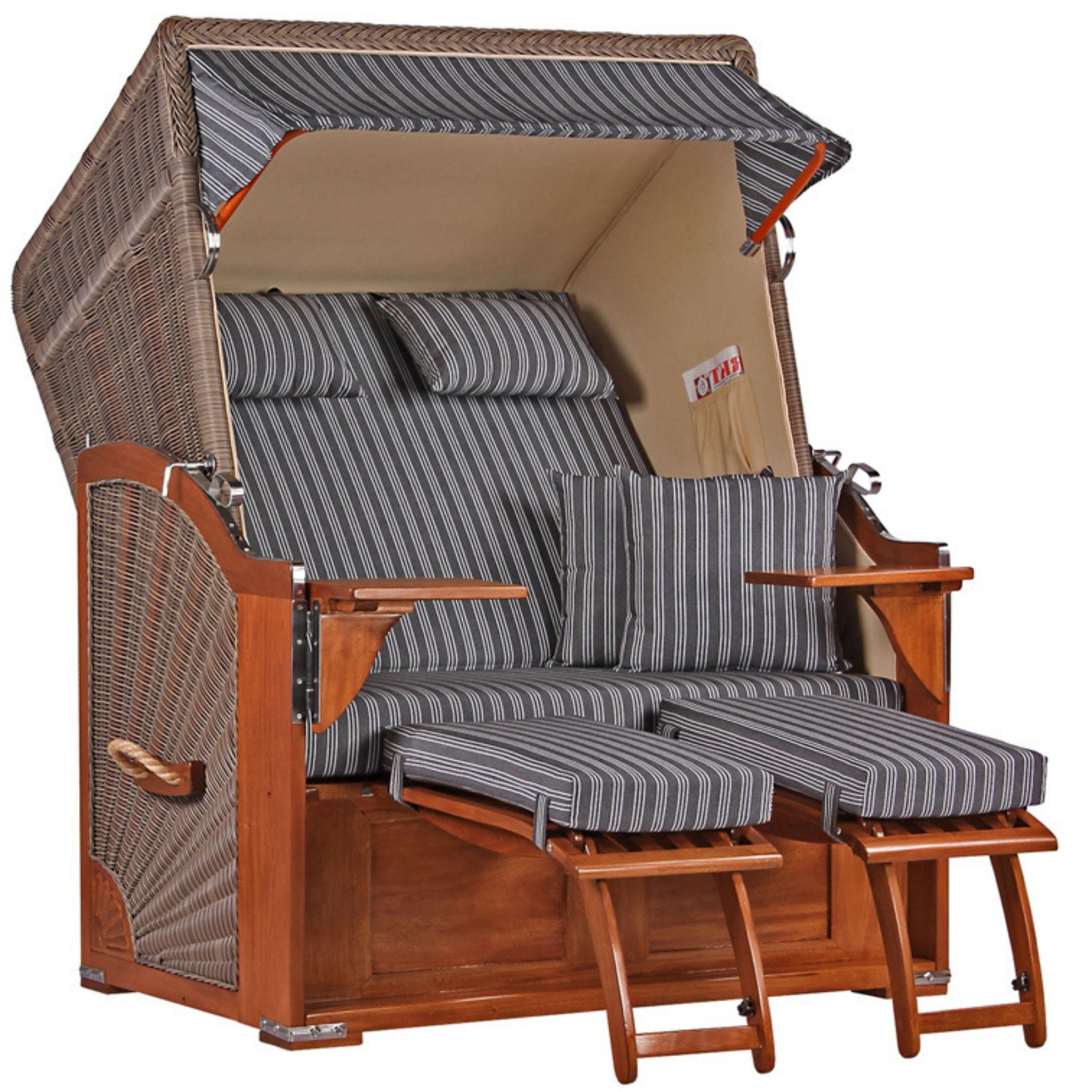 STRANDKORB Seeblick 2 Sitzer Mahagoni - Braun/Grau, Metall (125/170/80cm) - Mr. Deko