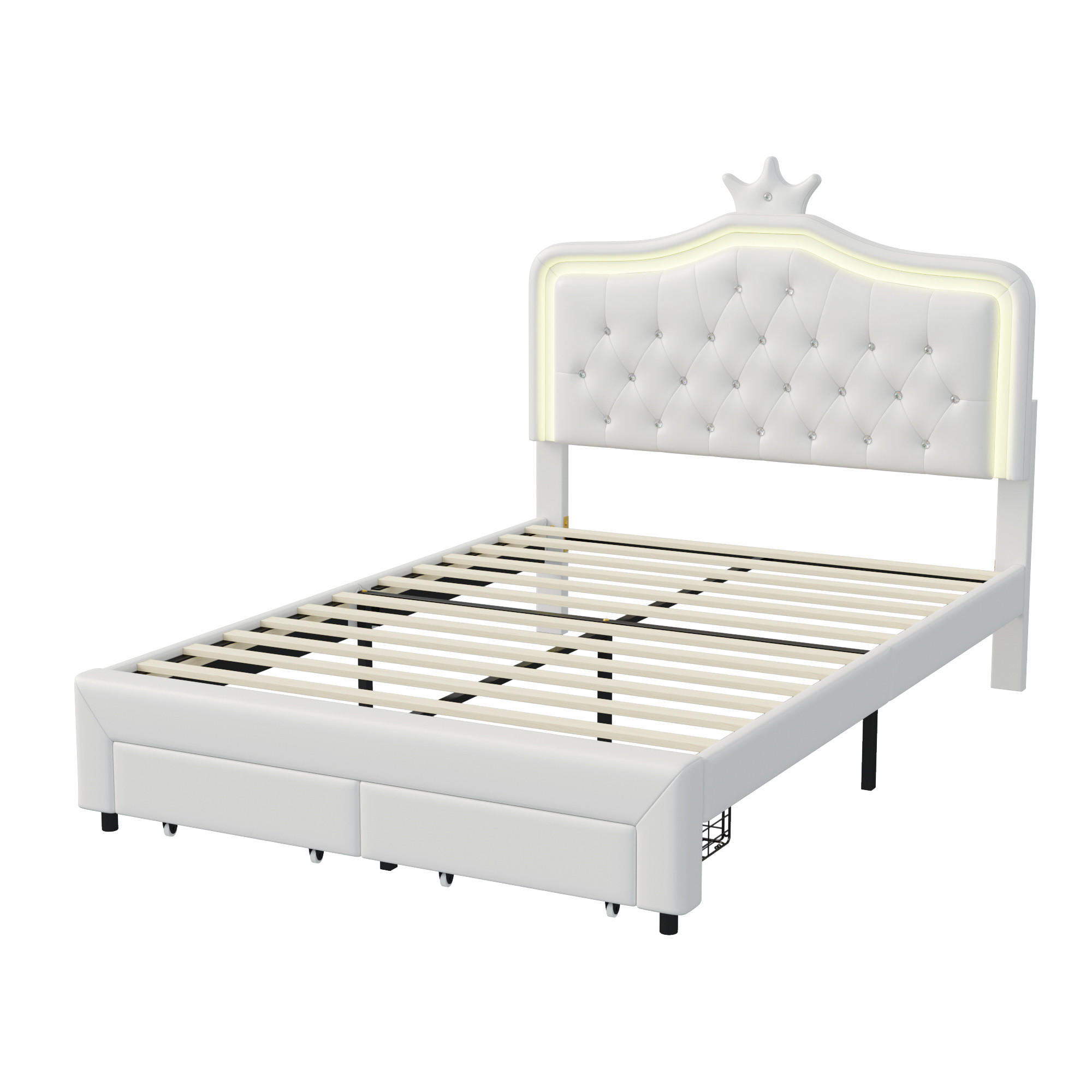 POLSTERBETT 140x200 cm LED Schubladen Lattenrost Rückenlehne weiß - Weiß, Holz (140/200cm) - LEBENLANG