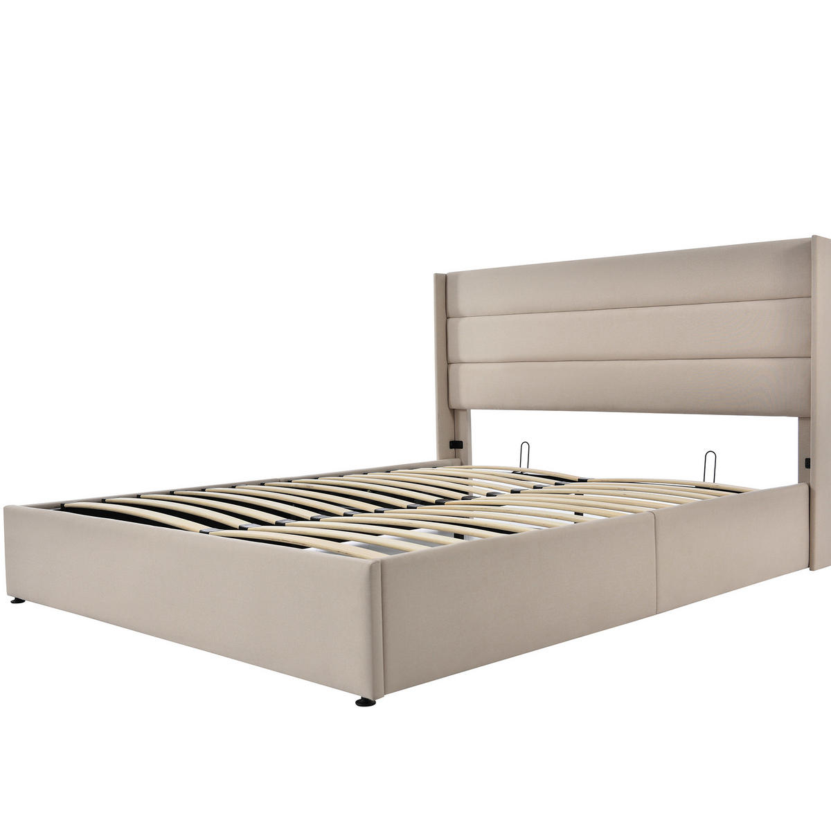 POLSTERBETT 160/200 cm Beige mit hydraulischem Bettkasten und gepolstertem Kopfteil - Beige, Textil (160/200cm) - OKWISH