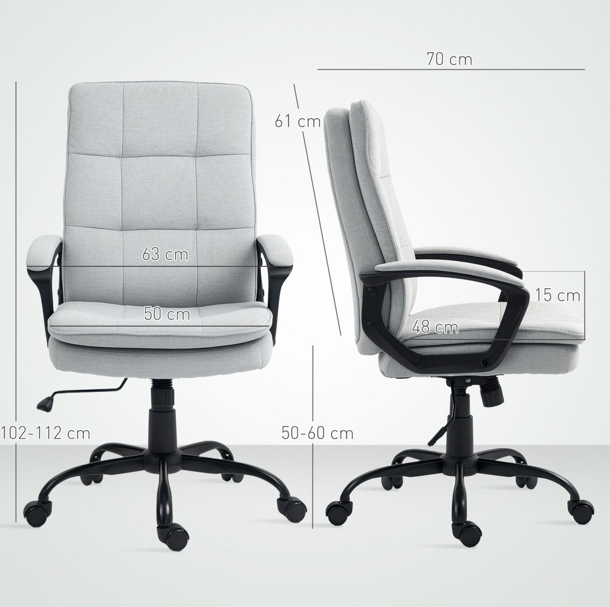 BÜROSTUHL in Grau 63x70x112 cm mit verstellbarer Sitzhöhe und Wippfunktion - Grau, Textil (70/112/63cm) - IVMEU