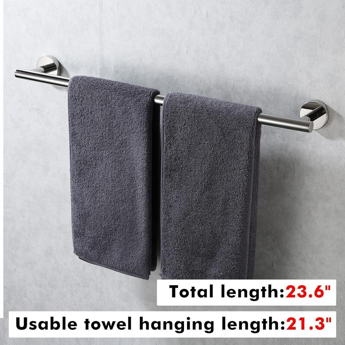 HANDTUCHHALTER 60 cm poliert Edelstahl SUS304 Wandmontage - Silberfarben, Metall (7/5/60cm) - LUXUSKOLLEKTION