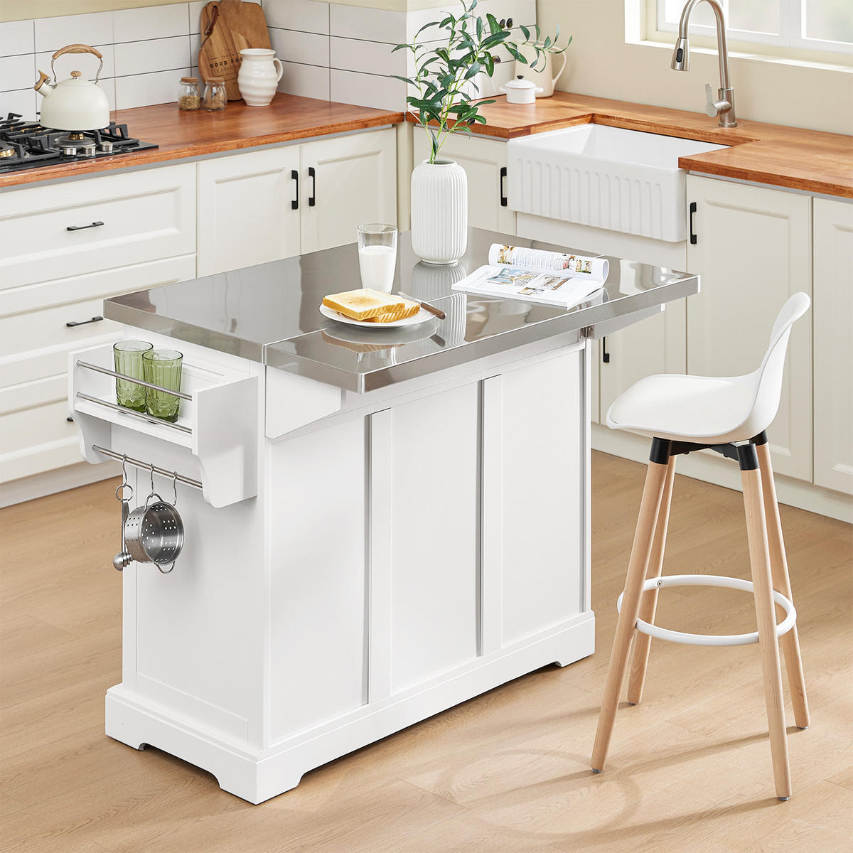 KÜCHENINSEL mit Rollen Weiß - Weiß, Holzwerkstoff/Metall (130/91/71cm) - SoBuy