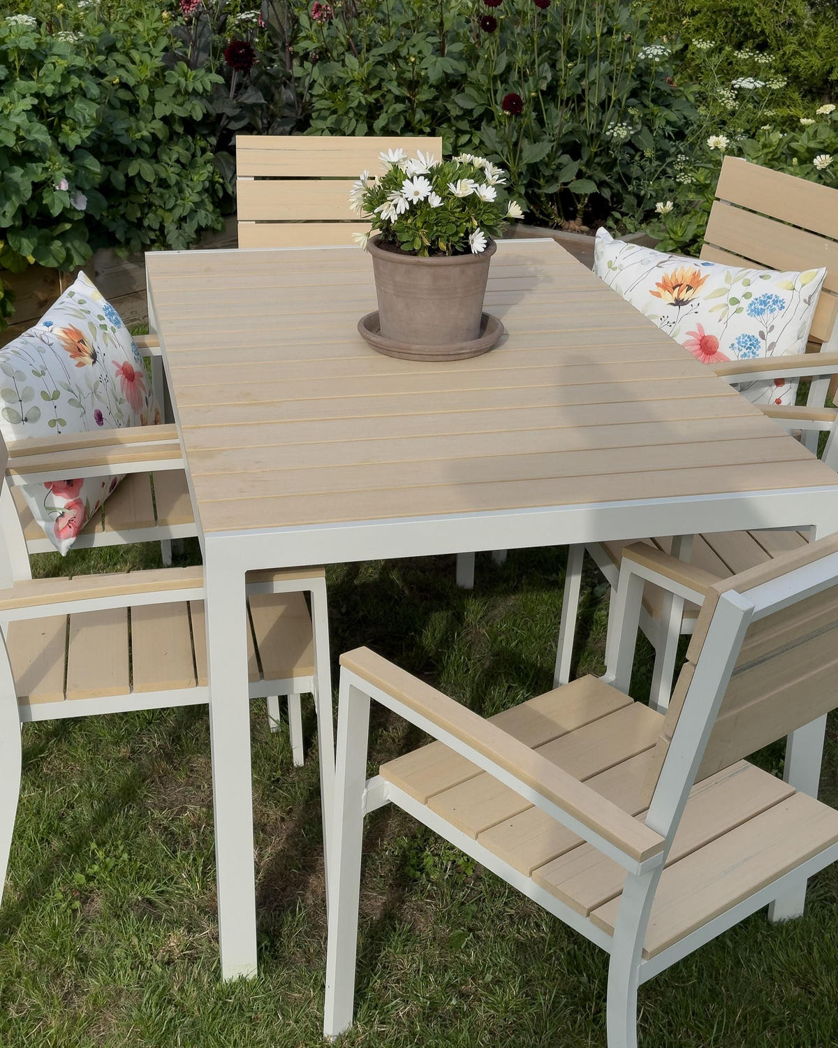 GARTENSTUHL 6er-Set Kunstholz beige/weiß Como - Beige/Weiß, Kunststoff (55/90/55cm) - Beliani