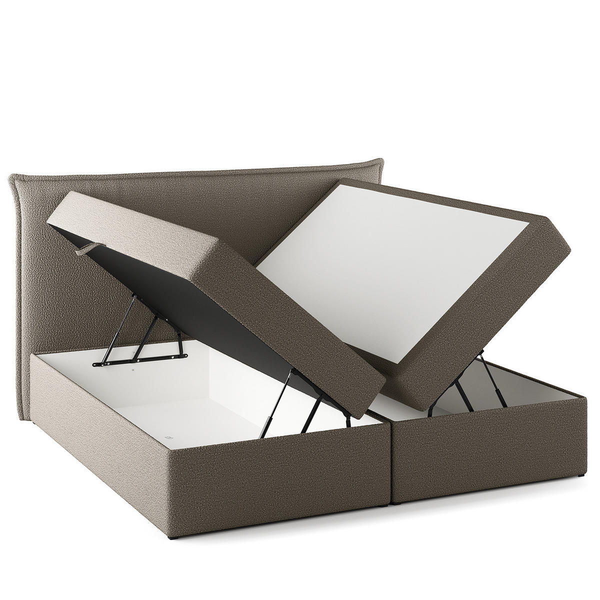 BOXBETT mit Stauraum - Bouclé - Grau, Holzwerkstoff/Textil (200/200cm) - home24