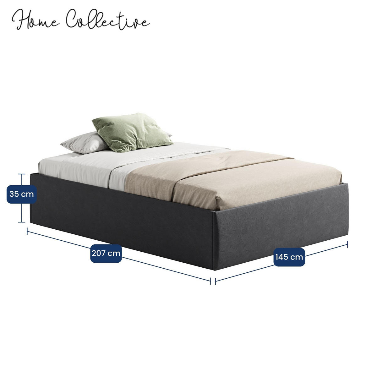 POLSTERBETT mit Stauraum & H2 Matratze 140x200 cm in Anthrazit - Anthrazit, Textil (140/200cm) - Home Collective