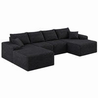 SOFA Ecksofa mit Chaiselongue 340 cm Cordstoff Schwarz - Schwarz, Kunststoff (175/83/270cm) - Meubliv